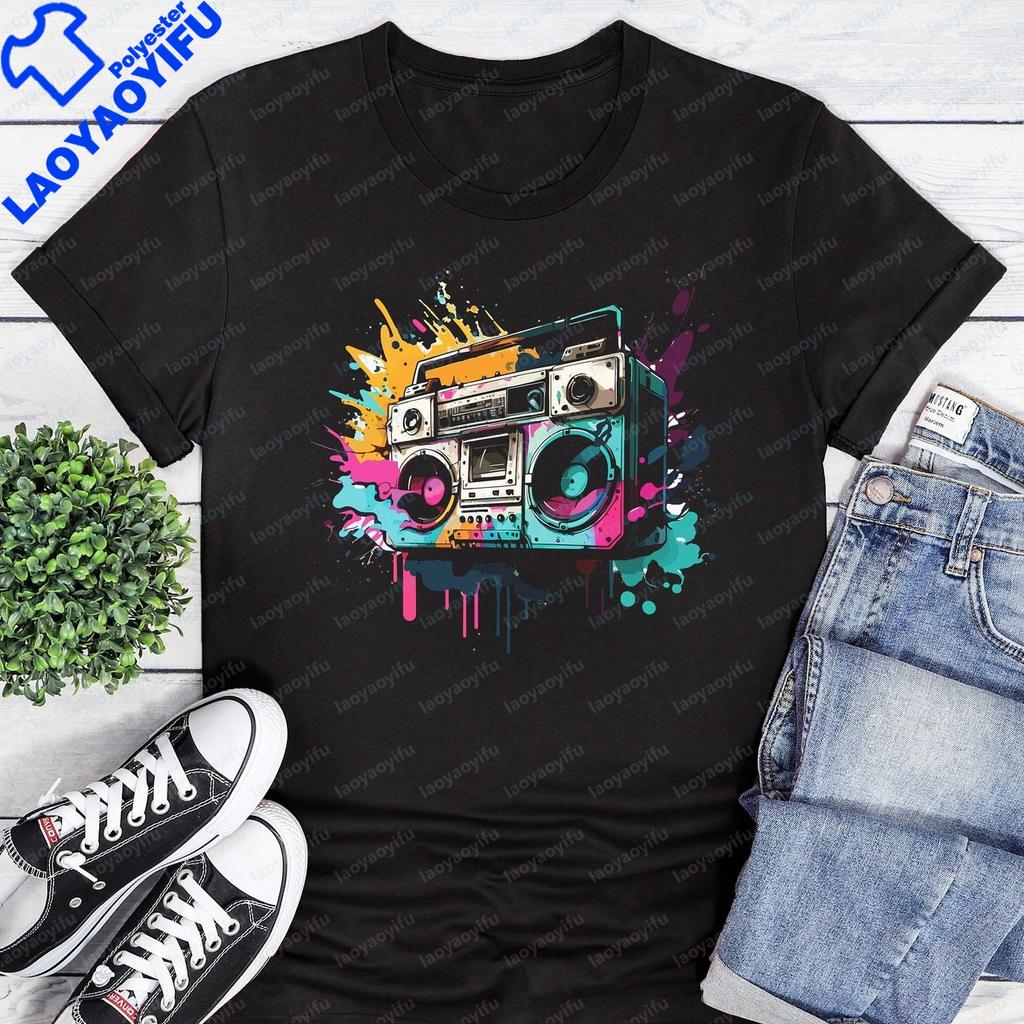 Vintage Style Music HipHop Radio Sound Recorder 80s 90s Tshirt Casual Fashion Loose Harajuku Unisex Unisex Streetwear Soft Y2k Tee