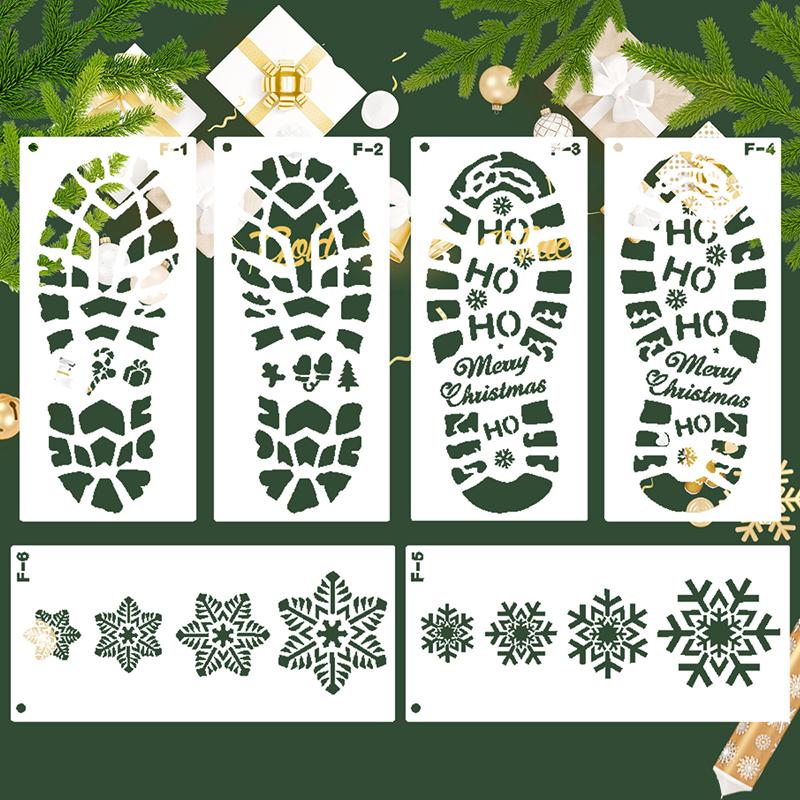 

6pcs/set Santa Claus Footprint Snowflake Stencil Christmas Painting Template Scrapbook Coloring Embossing Album Xmas Decoration