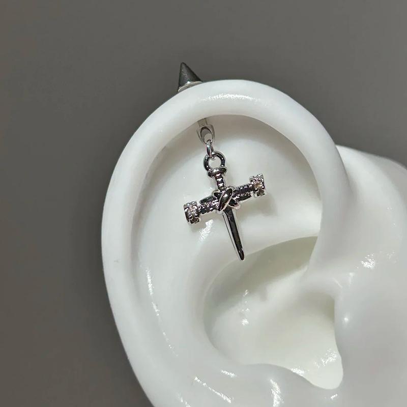 Helix Ear Stud Fashion Versatile Trendy Sword Pendant Ear Bone Nail Stainless Steel Earrings for Women Body Puncture Accessories