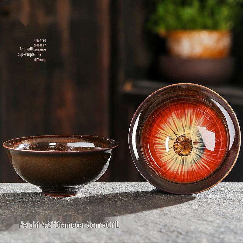 Jian Zhan Kiln-Change Ceramic Sand Gold Tea Cup - Hat-Shaped Tea Tasting Bowl