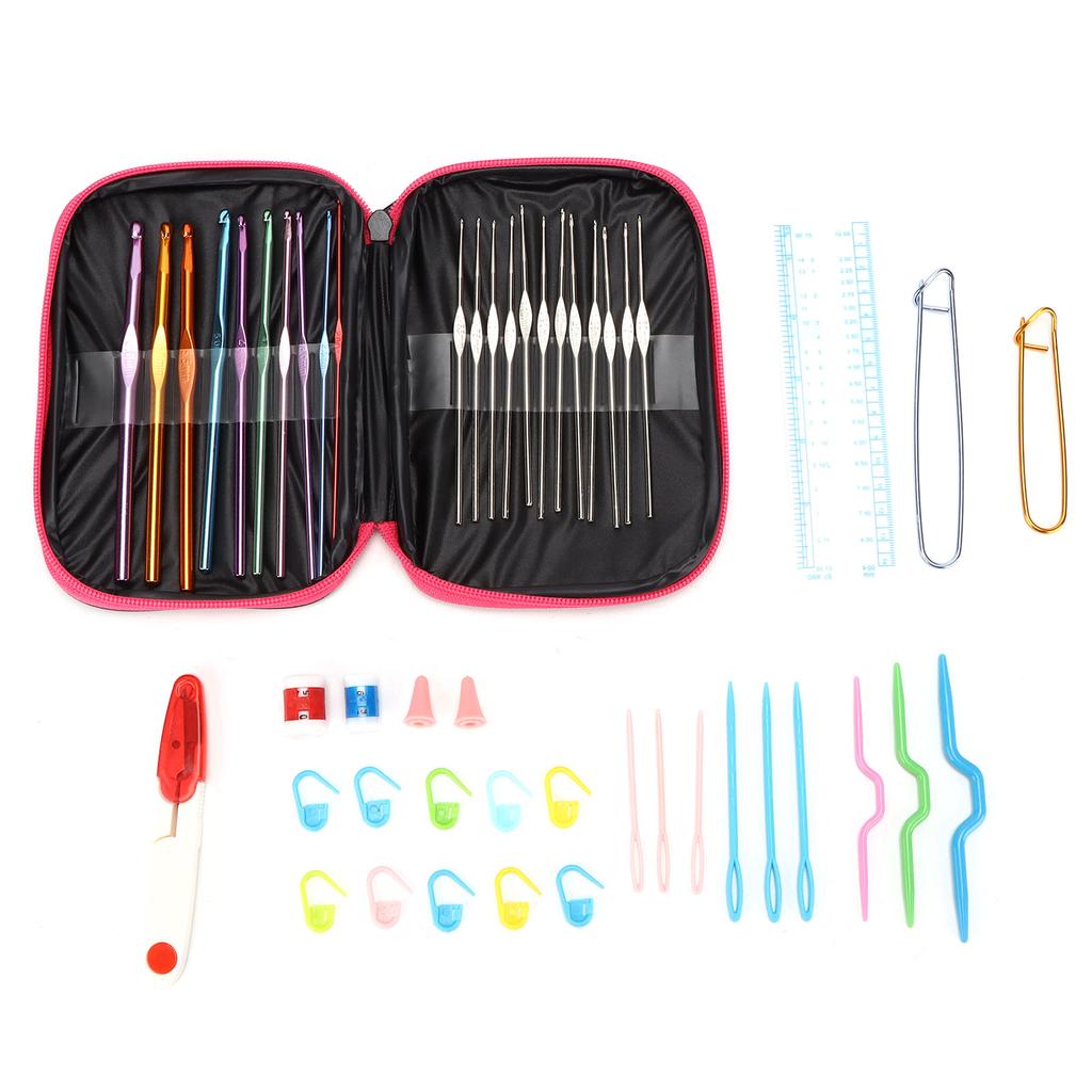22pcs Crochet Hooks Ergonomic Design Knitting Needles Colored Alumina Hook with Accessory ToolsRose
