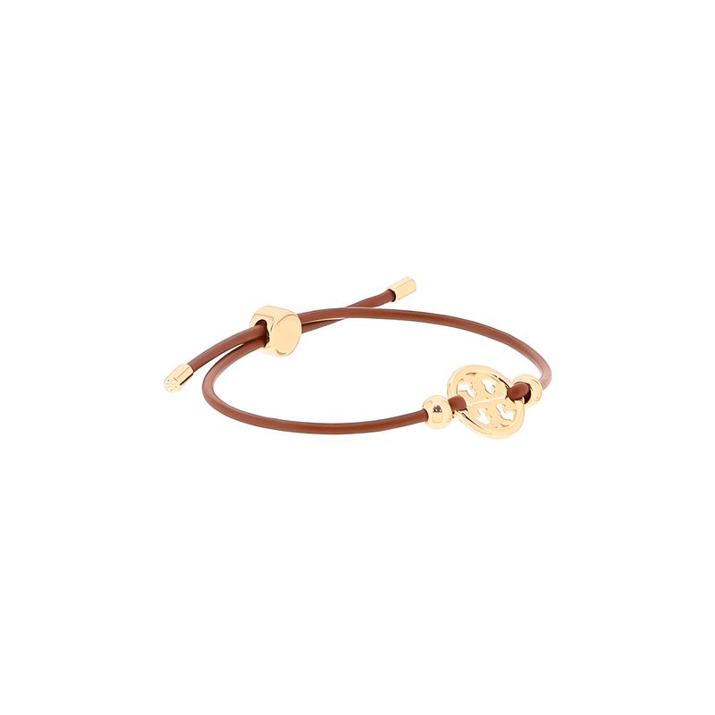 TORY BURCH Logo on the front, leather, brass, cubic zirconia, bracelet, women's brown 144706200-brown F