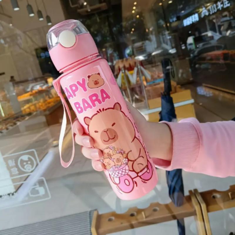 700ml Capybara Cute Water Bottle Large Capacity Sports Water Bottle with Straw & Handle Kawaii Water Cup for Outdoor Activities
