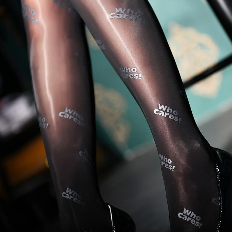 Horse Oil Socks Open Crotch Stockings Women Letter Oil Shiny Smooth Plus Size Butterfly Print Pantyhose Large Size Sexy