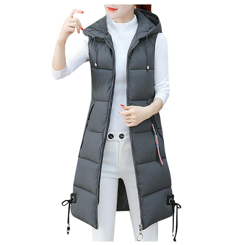 Warme Damen-Jacke in Übergröße, einfarbig, mit Kapuze, einreihig, mittellang, Baumwolle, Weste, schmaler Cardigan-Mantel