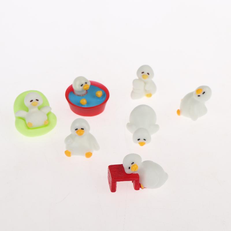 Adorable 7Pcs White Mini Duck Figurines Micro Animal Ornaments for Birthday Gift Home Living Room Decor