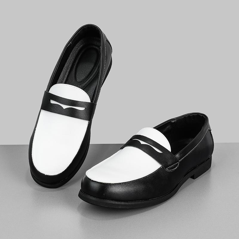 New Gentleman Designer Penny Loafter Men's Pointed Black With White Slip On Wedding Shoes Formal Dress Footwear Zapatos Hombre