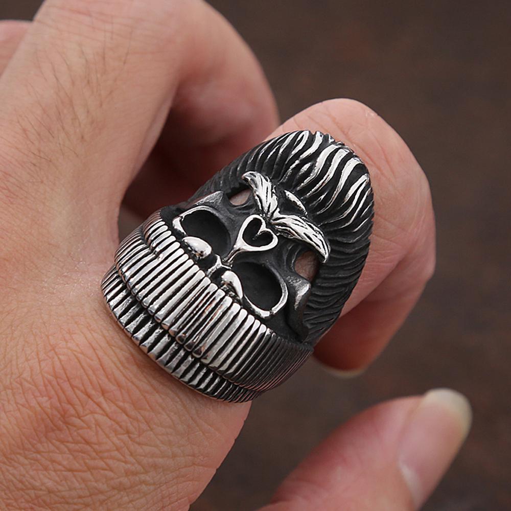 Vintage Hat Big Beard Skull Ring for Men Gothic Stainless Steel Skull Rings Punk Hip Hop Biker Amulet Jewelry Gift