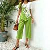 European and American Cross-border TK Amazon Temu2026 Summer Fashion Printing Irregular Top Cropped Pants Two-piece Set