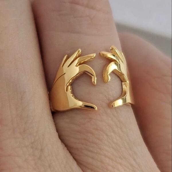 Creative Design Finger Heart Open Rings for Women Daily Casual Personality Rings Jewelry