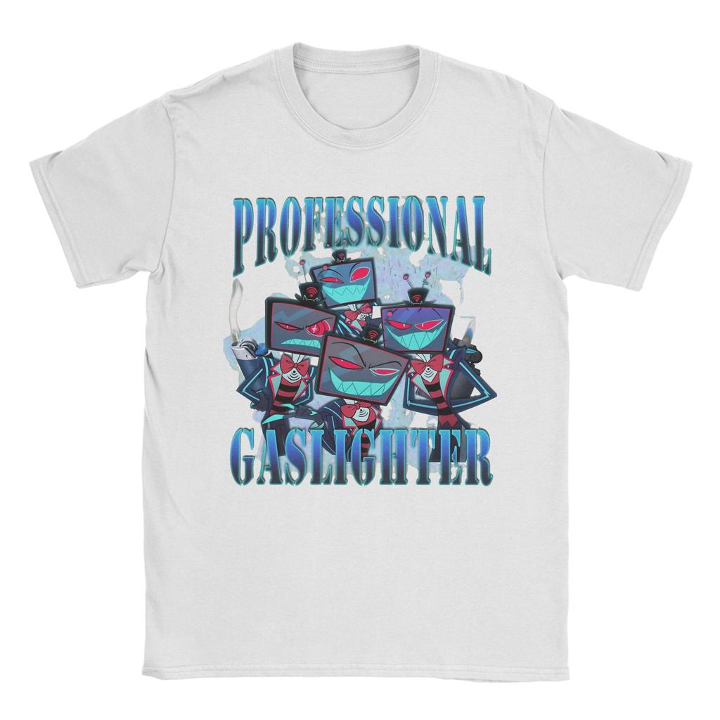 Men's T-Shirts Vox Professional Gaslighter Hazbins Hotels Vintage Pure Cotton Tees Short Sleeve  T Shirts Round Collar Tops