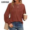 Autumn and Winter Women's Blouse Round Neck Pleated Long Sleeve Casual Tops