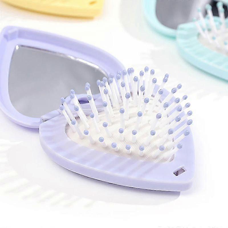 Mini Portable Folding Compact Heart Pocket Hair Brush Mirror Styling Accessories