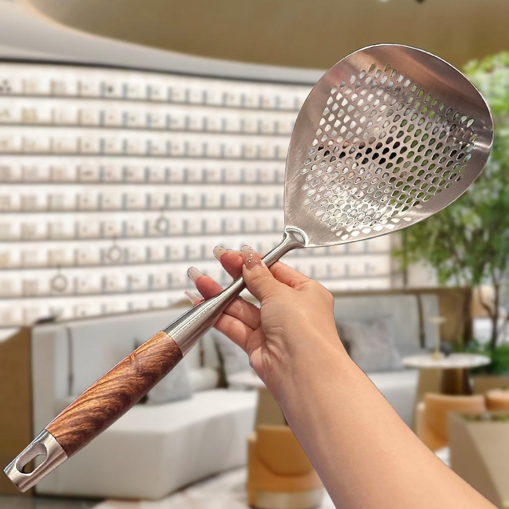 German Stainless Steel Multi-Functional Slotted Spoon - Noodle Fishing Draining Oil/Pepper Straining Thickened & Enlarged