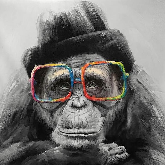 Modern Graffiti Art Animal Monkey Chimpanzees Glasses Posters and Prints Canvas Painting Wall Art Pictures for Living Room Decor
