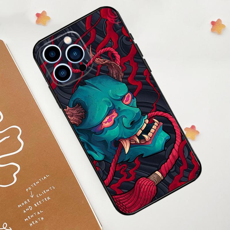 Japanese Oni Hannya Demon Mask Phone Case For iPhone 17 Pro Max 11 14 15 16 Pro Max 12 13 Mini 16 Plus 16e 17 Air Funda