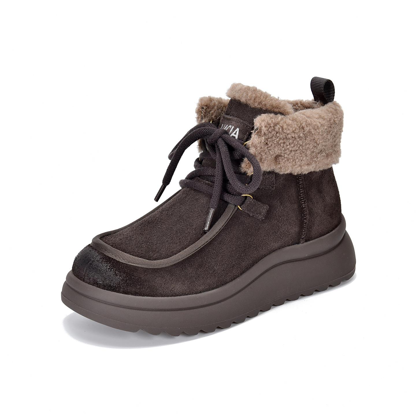 

Johnature Cow Suede Cotton Boots Turned-over Edge Thick Sole And Plush Warm Lace Up Women s Short Boots 40 сірий колір