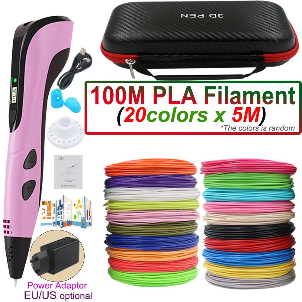 

3D Children s Printing Pen Set with LED Display Power Adapter Travel Case PLA Filament Kids Love Christmas Birthday Toy Gifts EU