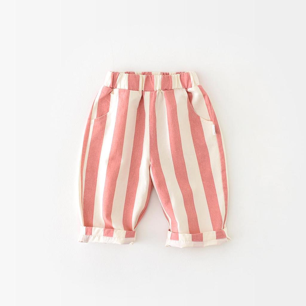 Korean Style High Waist Color Striped Spring Pants for Infants and Toddlers
