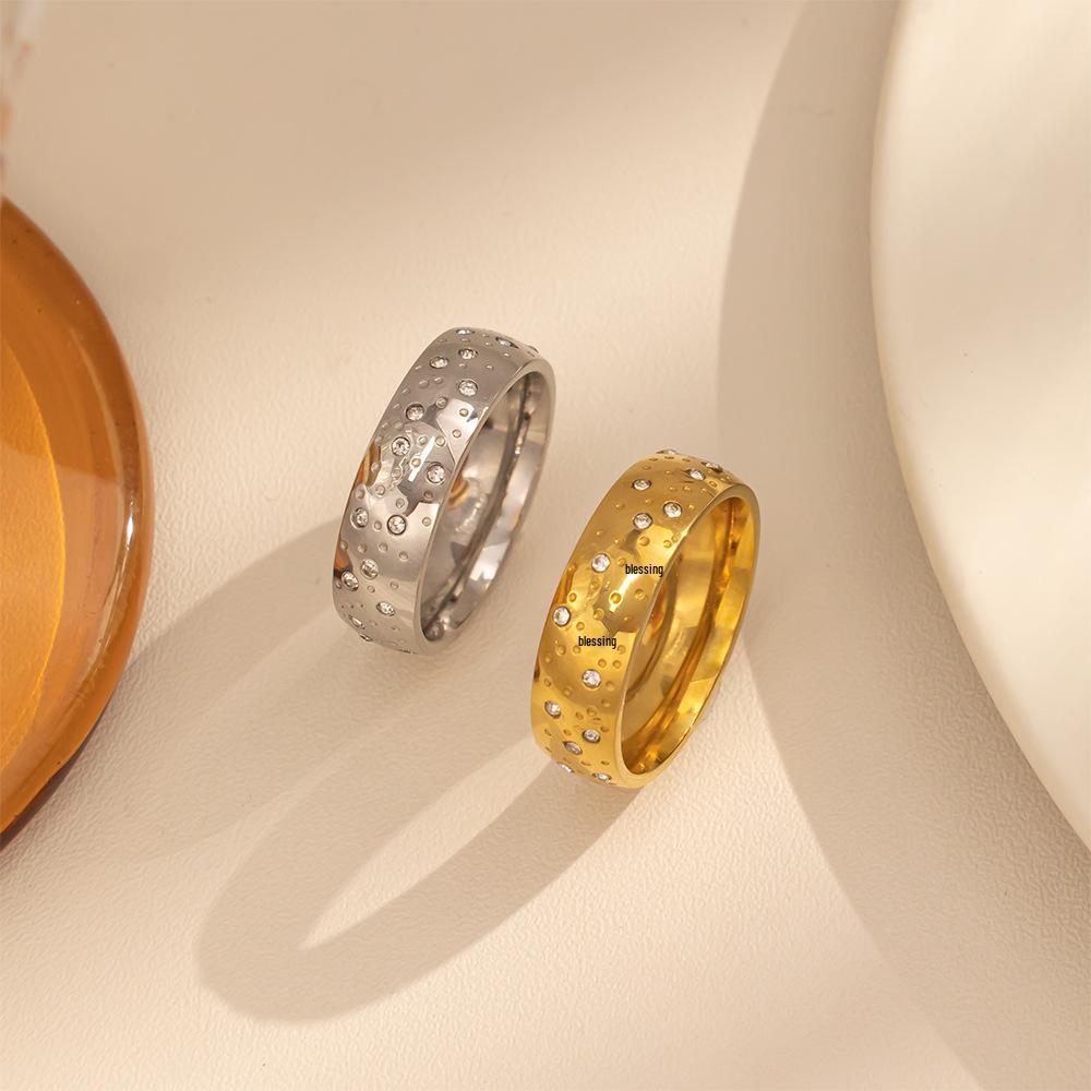 European Starry Sky Rhinestone Titanium Steel Couple Rings