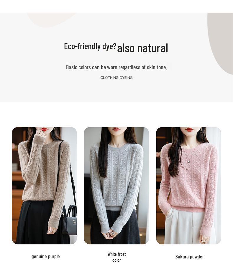 Australian Women's Retro Loose Wool Sweater - Diamond Cable Knit, Round Neck, 100% Pure Thick Wool, Autumn/Winter Collection