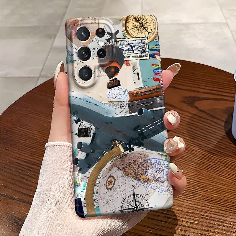 Traveler retro collage Samsung S24ultra protective case GalaxyS22 foreign trade explosion anti-drop mobile phone case