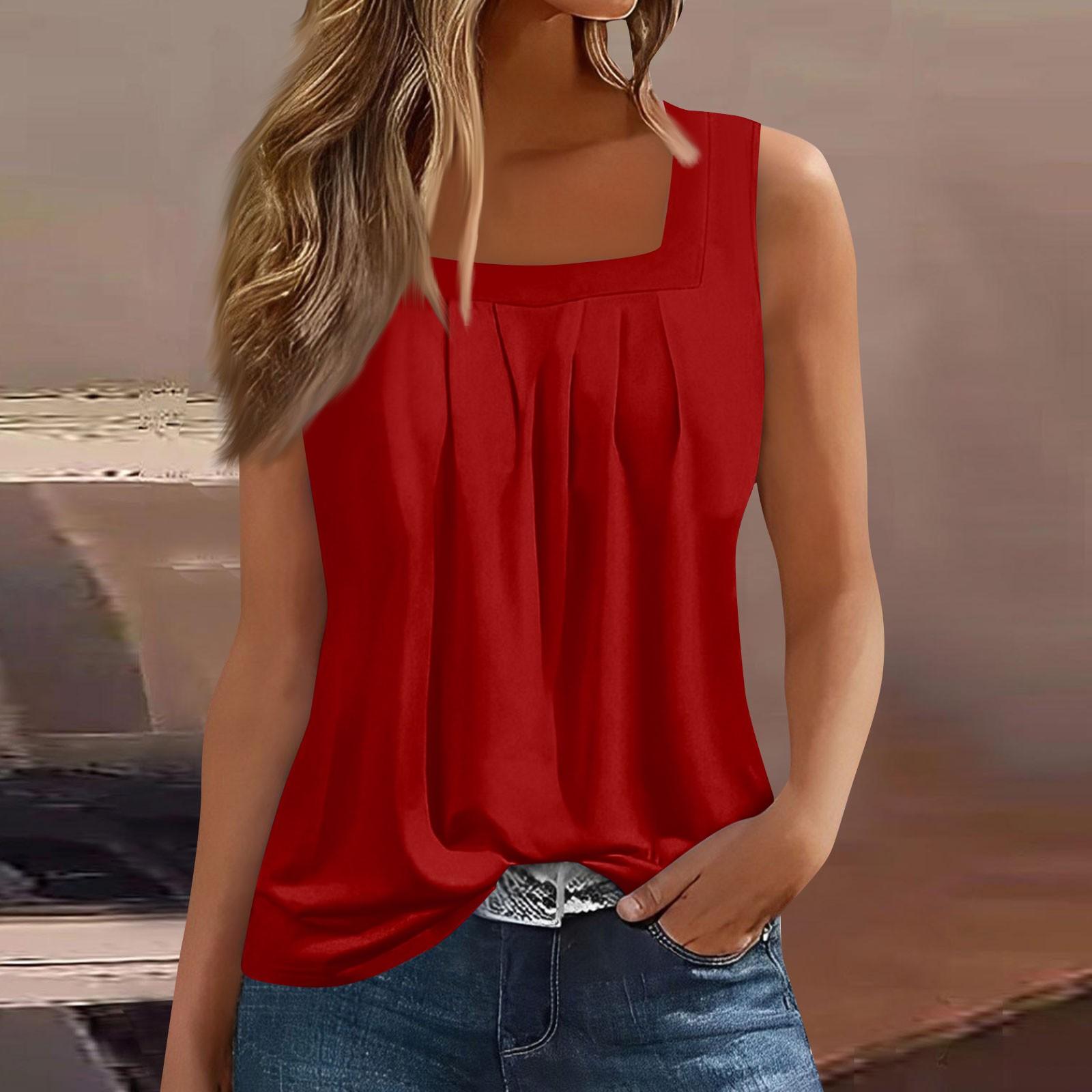 

Жіночий модний сексуальний плісирований однотонний жилет без рукавів із квадратним вирізом M червоний