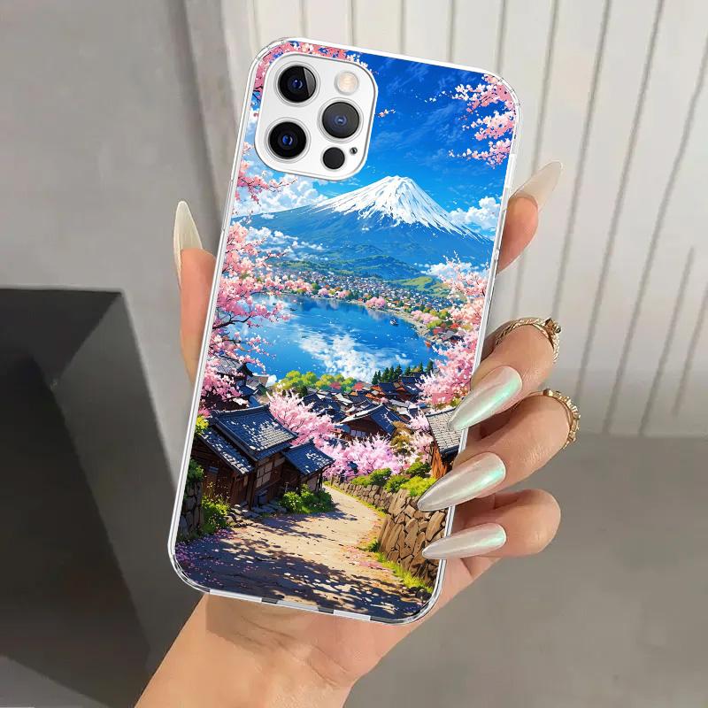 Japanese Cherry Mount Fuji Phone Case for Iphone 17 Air 16 15 Plus 14 13 Mini 12 11 Pro Max 16E 7 8 SE 2020 Soft Funda Print She