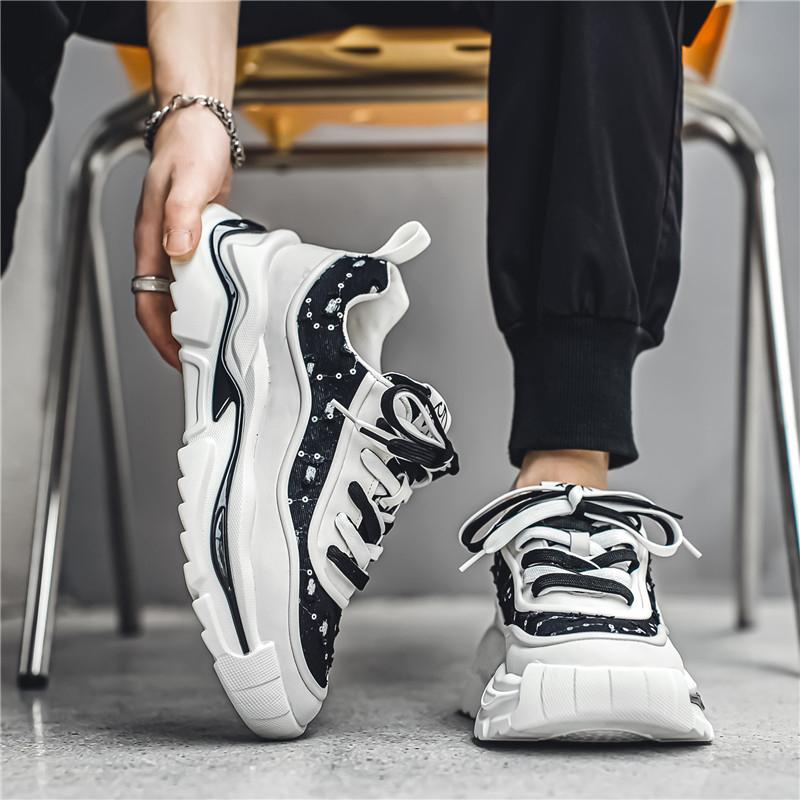 

2024 модные летние новые низкие удобные туфли на толстой подошве с высокой посадкой повседневные маленькие белые модные мужские туфли 39 чёрный