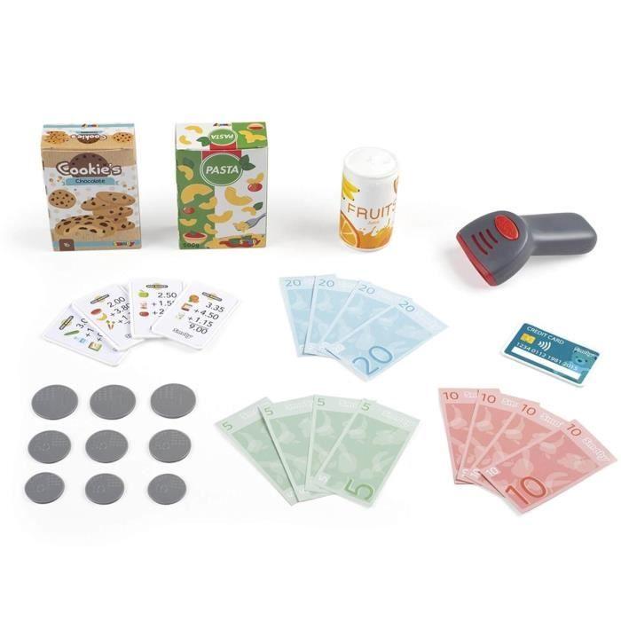 Smoby - Caisse enregistreuse - 30 accessoires inclus - Calculatrice et Scanner avec son et lumière - Fabriqué en France - Dés 3ans
