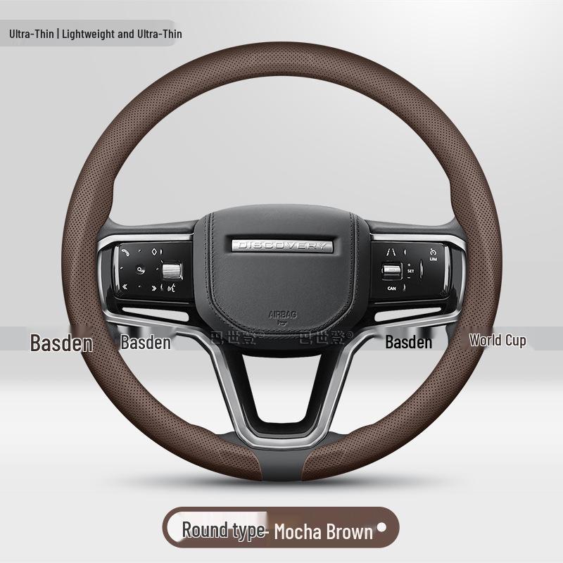 Premium Leather Steering Wheel Cover for Land Rover Defender, Range Rover Evoque, Discovery 5, Freelander Velar, and Range Rover Sport