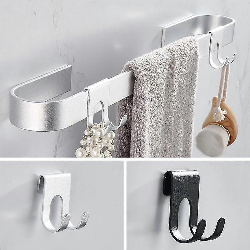 Bathroom Aluminum Hook Punch Free Wall Mounted Hook Towel Shower Glass Door Hook Shelf Bag