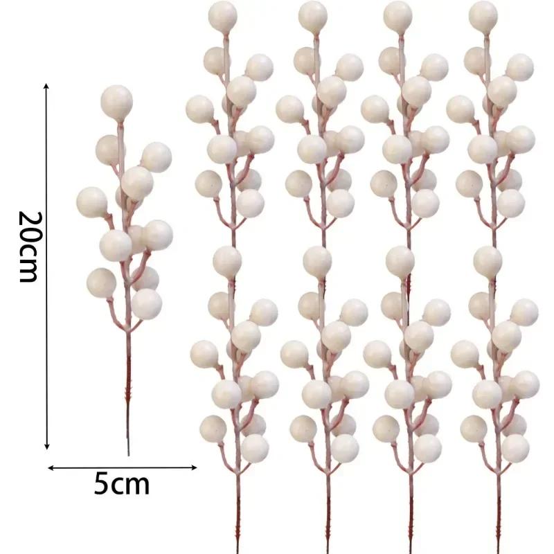 Artificial White Berries Stems Christmas Berry Branches Fake Fruit Flowers Wedding Party New Year Home Decorations DIY Crafts