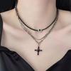 Statement Gothic Crosses Necklace Vintage Punk Crosses Necklace with Multi Layer Chains for Fashion Enthusiasts