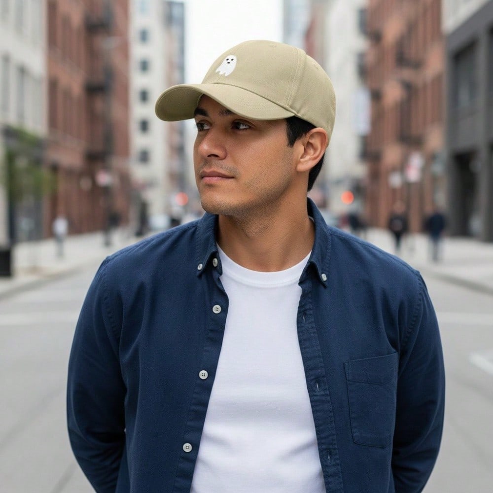 Ghost Print Baseball Cap - Unisex Adjustable Lightweight Hat With Soft Fabric Perfect For Casual Outings & Halloween Season Polyester