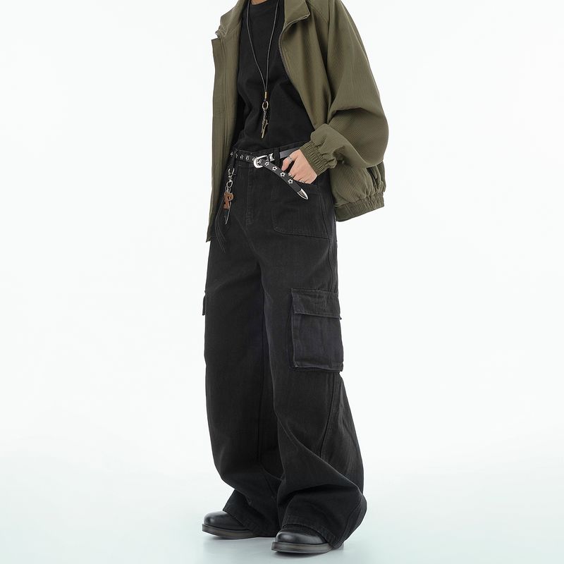 

Dream Made American-Style Bamboo Pattern Work Jeans for Men 2025 New Straight-Leg Wide-Leg Spring and Autumn Pants Black X L