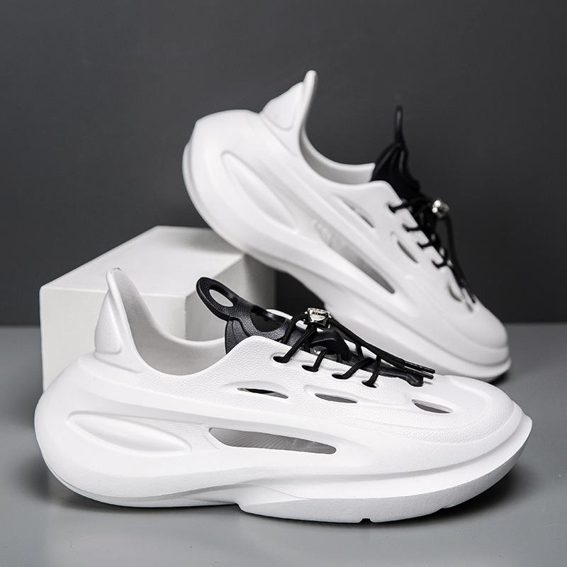 Men's Lace-up Coconut Hole Hole Thick-soled Non-slip EVA Cool Slippers Fashionable Breathable Wading Shoes Large Size Beach Shoes