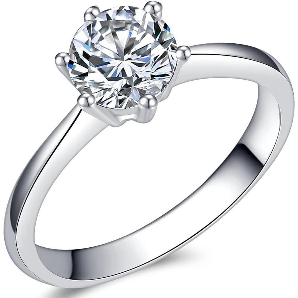 Stainless Steel 1 To 4 Carat Cubic Zircon Simulated Diamond Solitaire Wedding Engagement Ring