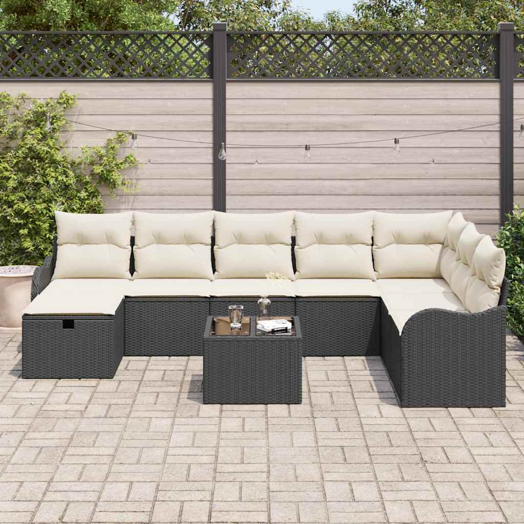 Garden Sofa Set with Cushions 9 pcs Black Poly Rattan