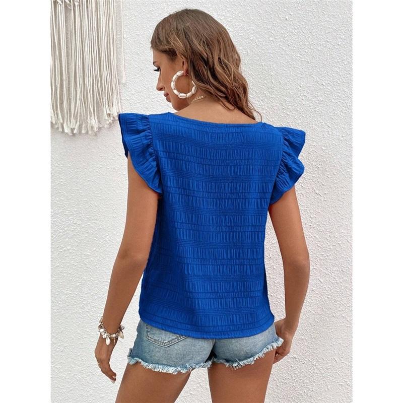   Women's Square Neck Ruffle Sleeve Crop Top Textured Casual Summer Tops