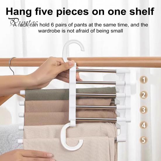 Pants Hanger with Rotatable Hook Strong Load-bearing Telescopic Folding Multifunctional Pants Rack Trousers Hanger