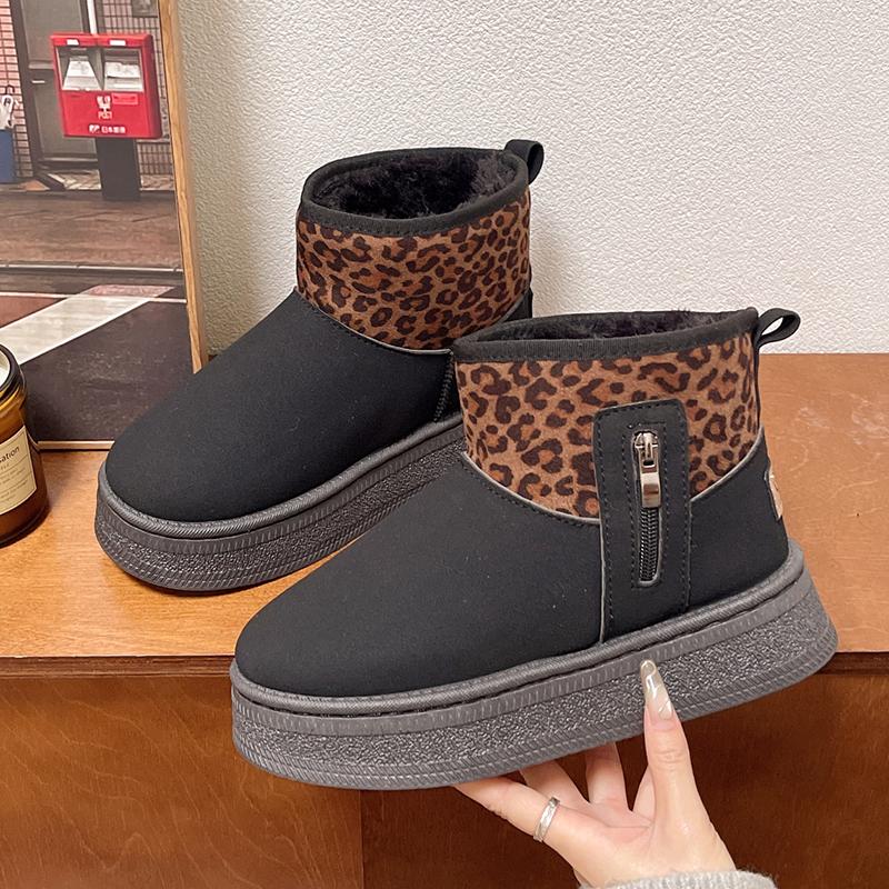 

Lucyever Леопардовый принт Искусственная замша Зимние ботинки Женские Противоскользящие Утепленные Плюшевые Зимние Ботильоны на Платформе Женские 41 чёрный