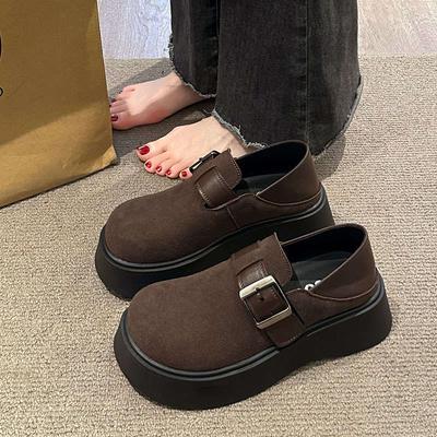 Dicksöliges Zwei-Wege-Leder-Halbschuh Damen-Loafer 2025 neue Frühjahr- und Herbst-Einzelschuhe Einschlupf Retro Britischer Stil