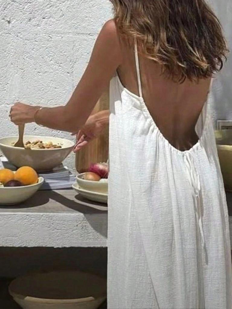 2025 European Summer Women's Bohemian Backless Spaghetti Strap Beach Dress