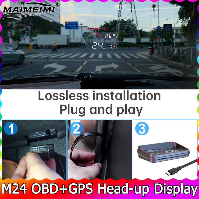 M24 HUD Gauge Smart Speedometer OBD+GPS Car Electronics Head Up Display Turbo RPM Alarm Water Temp Car Overspeed