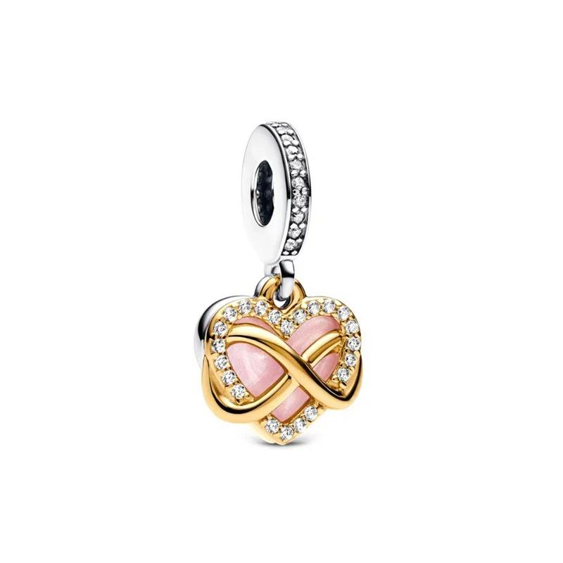 Colorful Full Diamond Charms Copper Heart Blooming Rose Round Beads Pendant Fit Original Bracelets Necklace Jewelry