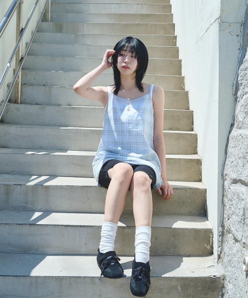 Mihebeu [Blue Closet X Mihebeu] Check Layered Sleeveless Dress Sky Blue