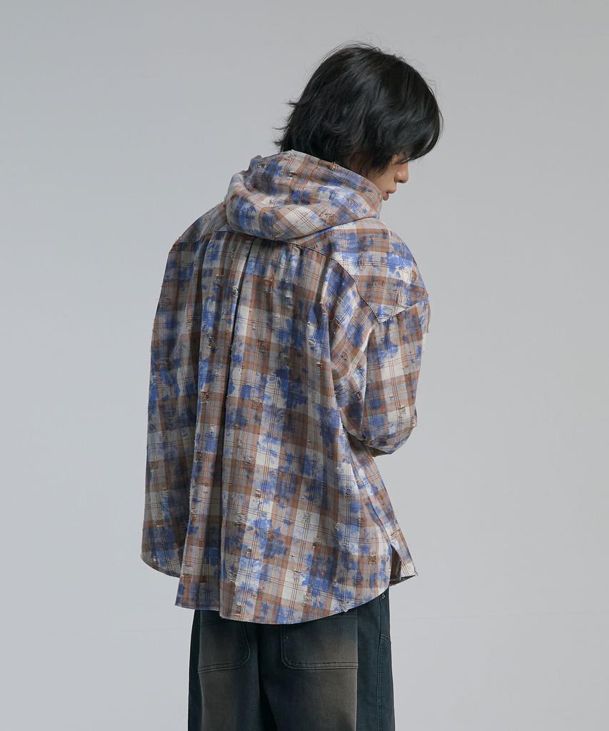 TEN PAST SEVEN Vintage Check Hooded Overshirt
