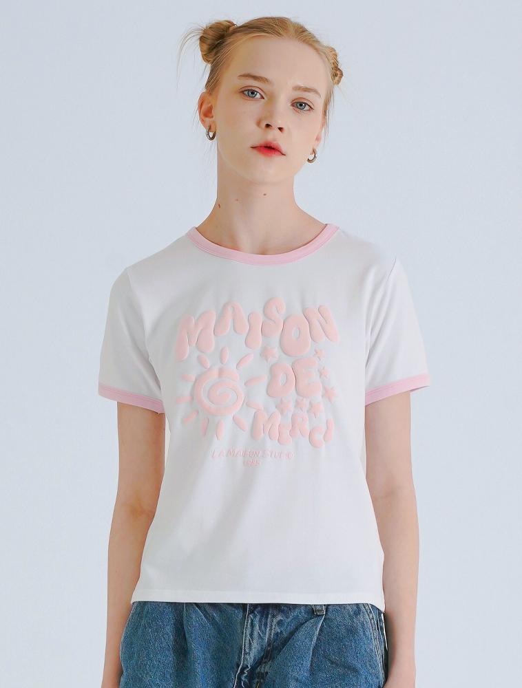 LA MAISON STUDIO Sunstar Ringer Short Sleeve T-Shirt White Pink (Fcg2Ts769W)