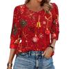 Women's Fashion Casual 3/4 Christmas Print Color Shirt Women's Round Neck Tops